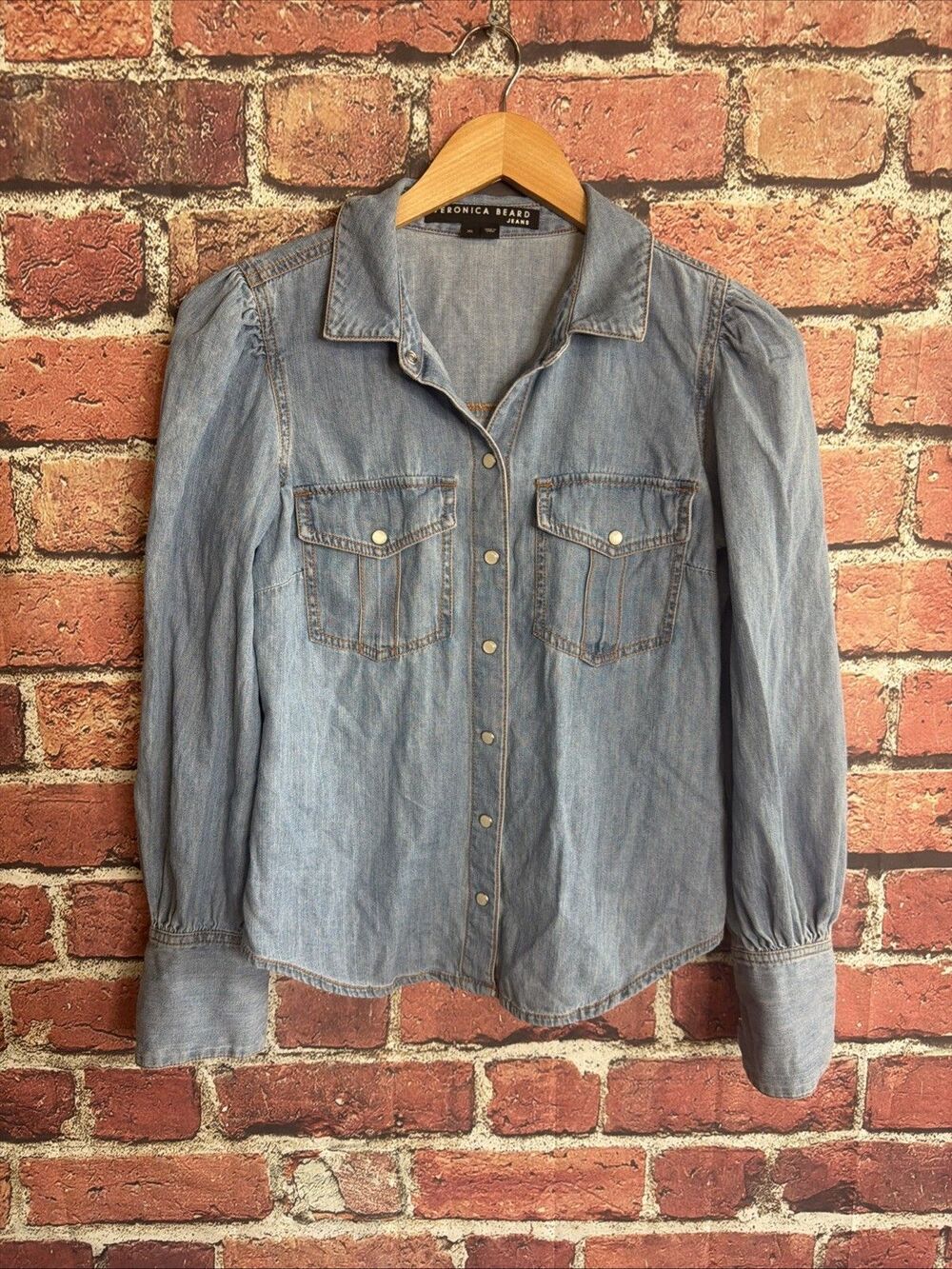 Veronica Beard Shirt XS Denim Chambray Pearl Snap Western Boho Cowboy